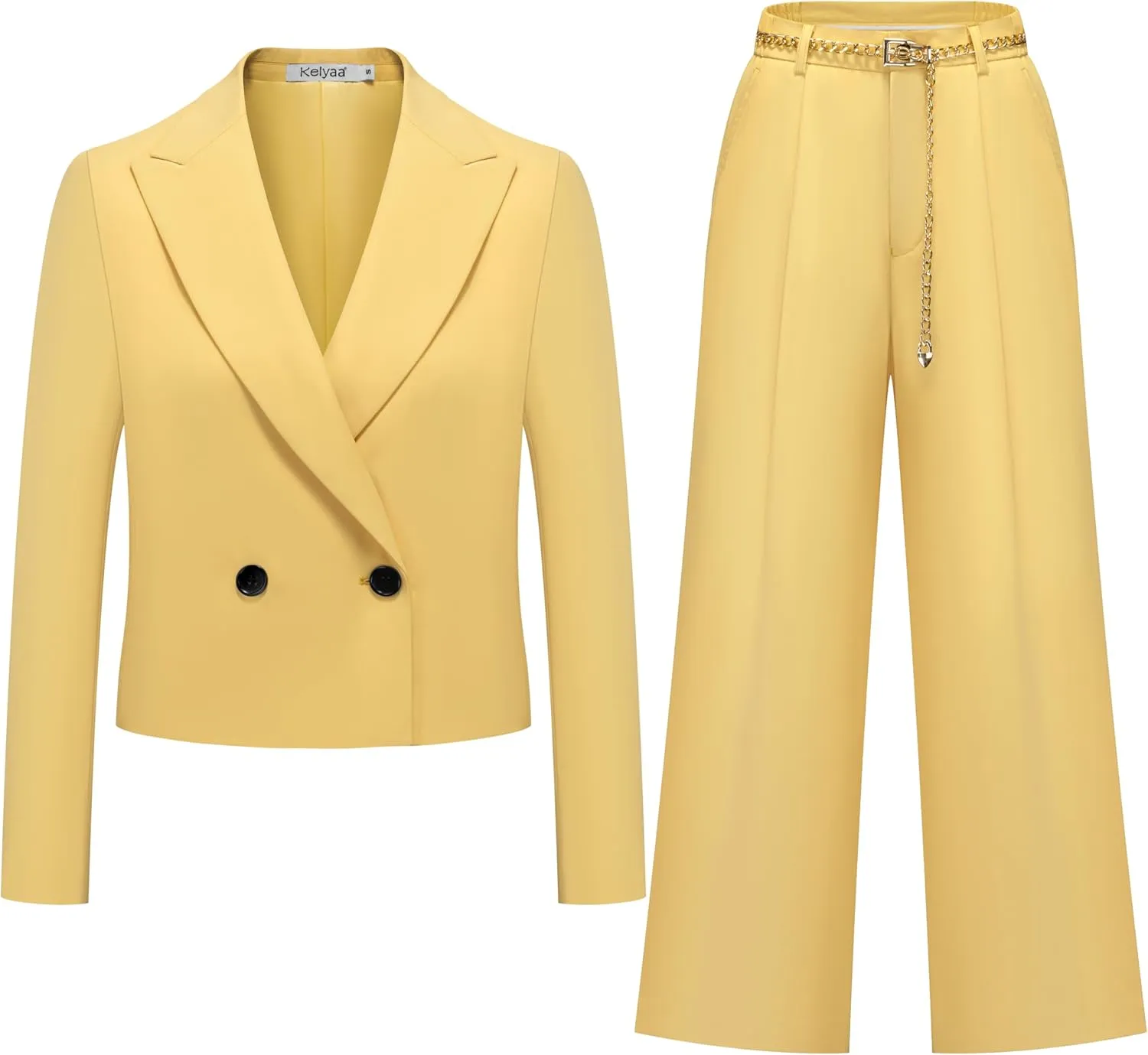 Women's 2 Pieces Suit Casual Outfits Double Breasted Blazer Jackets High Waisted Wide Leg Work Pants Suit Set