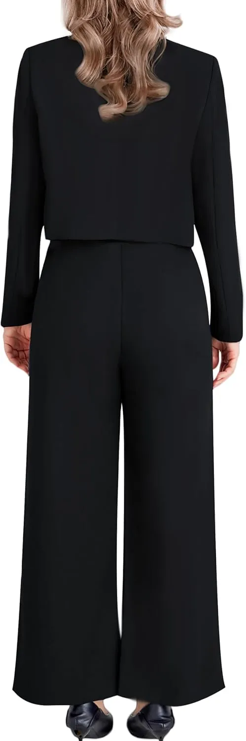 Women's 2 Pieces Suit Casual Outfits Double Breasted Blazer Jackets High Waisted Wide Leg Work Pants Suit Set