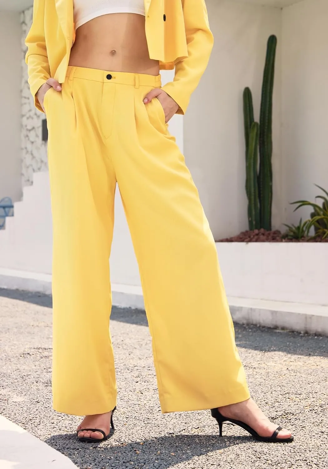 Women's 2 Pieces Suit Casual Outfits Double Breasted Blazer Jackets High Waisted Wide Leg Work Pants Suit Set