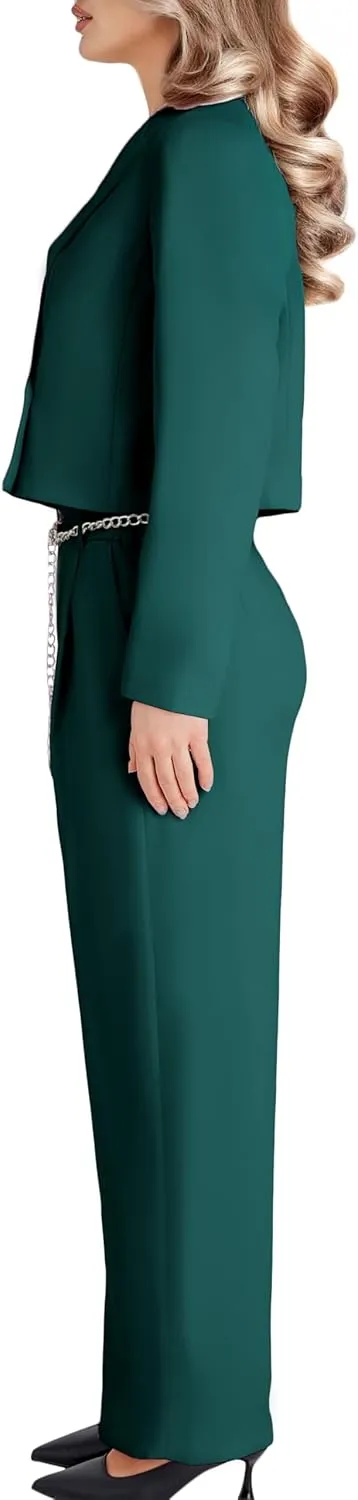Women's 2 Pieces Suit Casual Outfits Double Breasted Blazer Jackets High Waisted Wide Leg Work Pants Suit Set