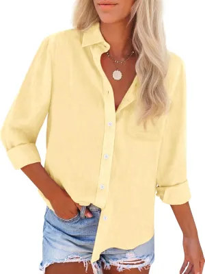 Womens Button Down Shirts Cotton Dress Shirts Oxford Shirts Long Sleeve Work Blouses Collared Tops Tunics with Pocket