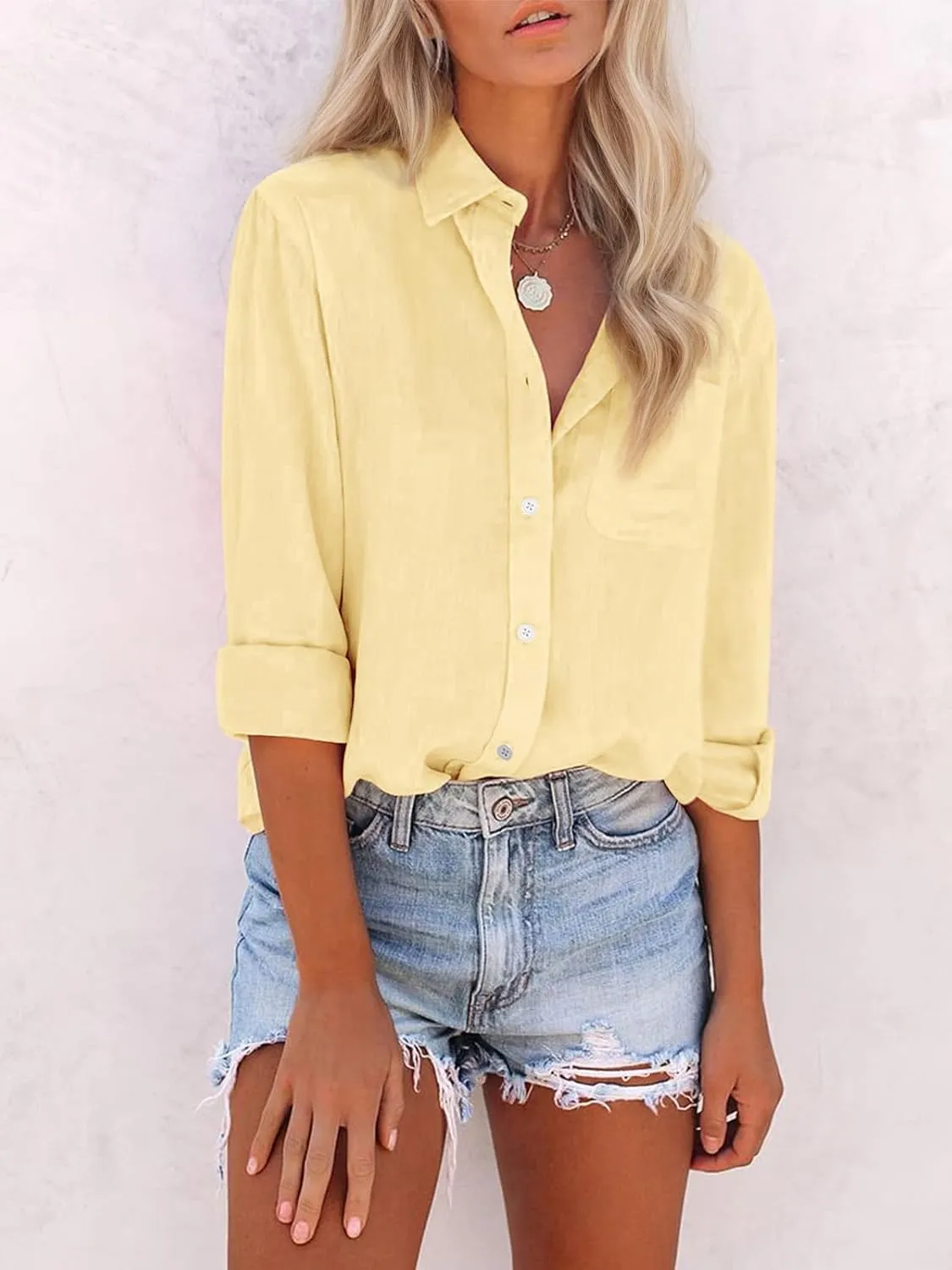 Womens Button Down Shirts Cotton Dress Shirts Oxford Shirts Long Sleeve Work Blouses Collared Tops Tunics with Pocket