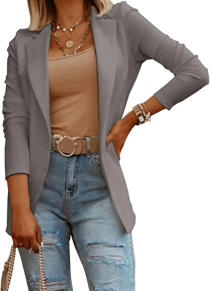 Womens Casual Long Sleeve Blazers Solid Color Knit Blazer Work Office Open Front Blazer Jacket