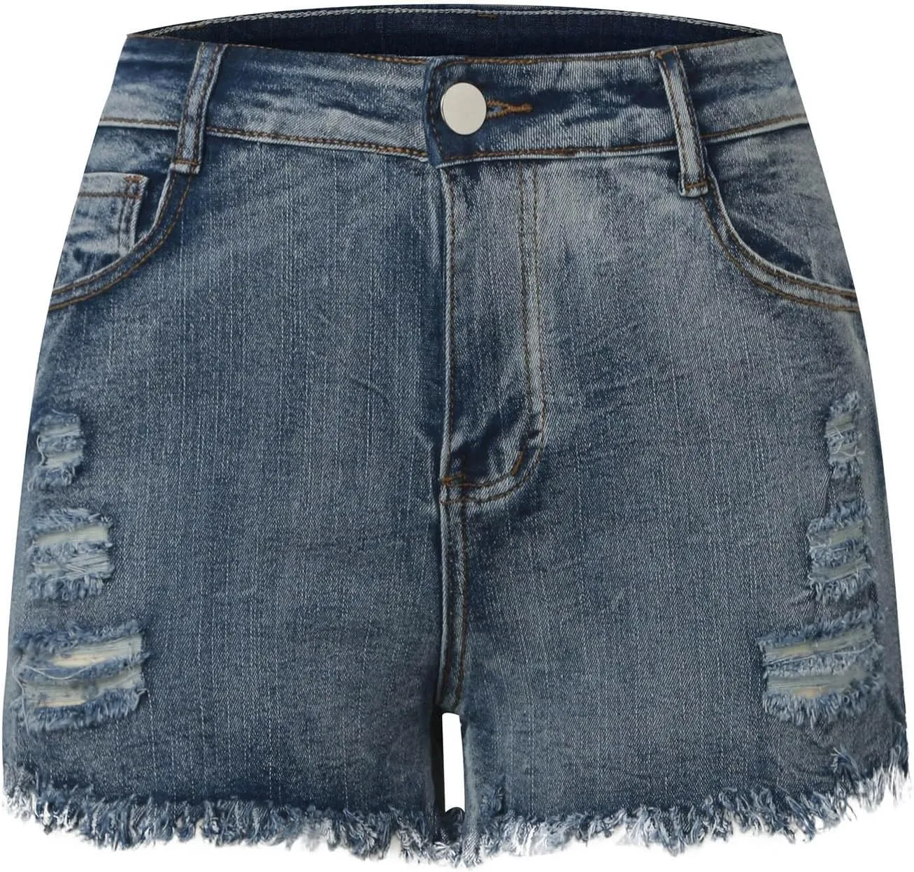 Women's Denim Shorts Mid Rise Ripped Distressed Jean Shorts Cut Off Stretchy Jeans Frayed Raw Hem Casual Short Pants