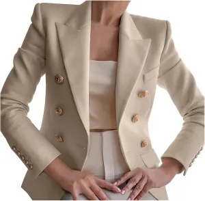 Womens Formal Business Blazer Double Breasted Long Sleeve Work Office Blazer Lapel Open Front Jacket Fall Outwear