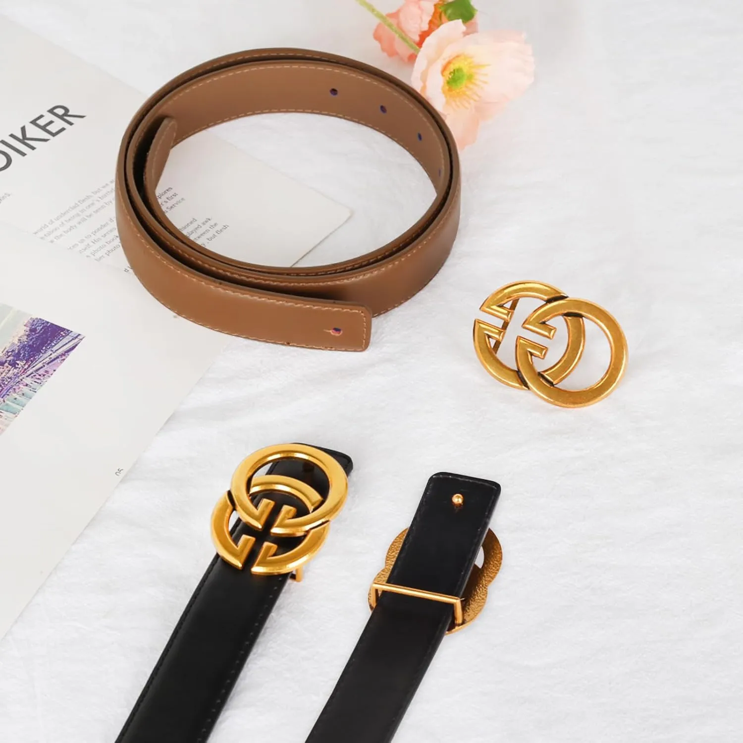 Women's Leather Belt with Buckle - Ideal for Dresses, Jeans, and Coats