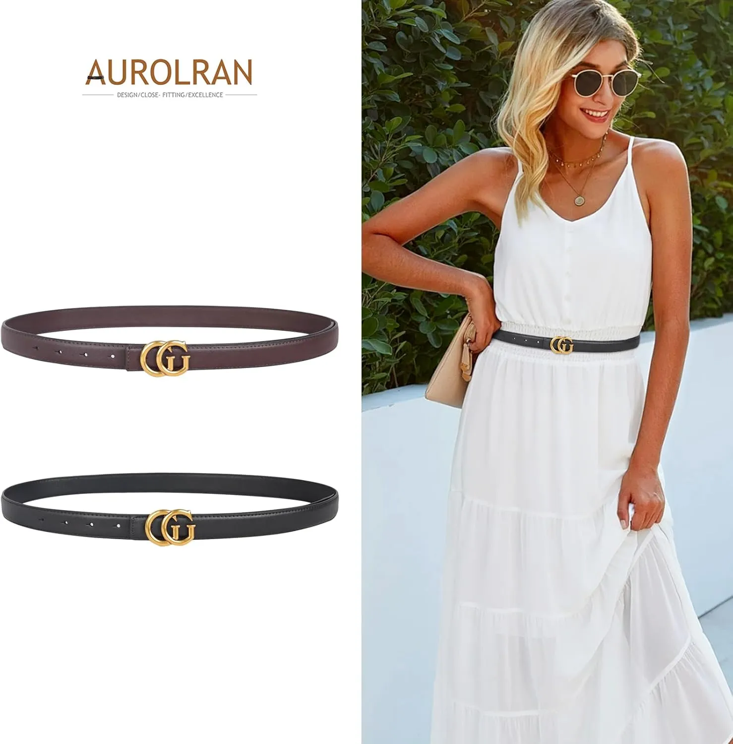 Women's Leather Belt with Buckle - Ideal for Dresses, Jeans, and Coats
