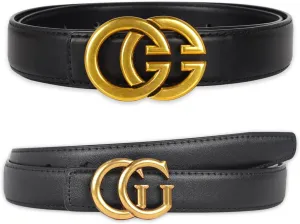 Women's Leather Belt with Buckle - Ideal for Dresses, Jeans, and Coats