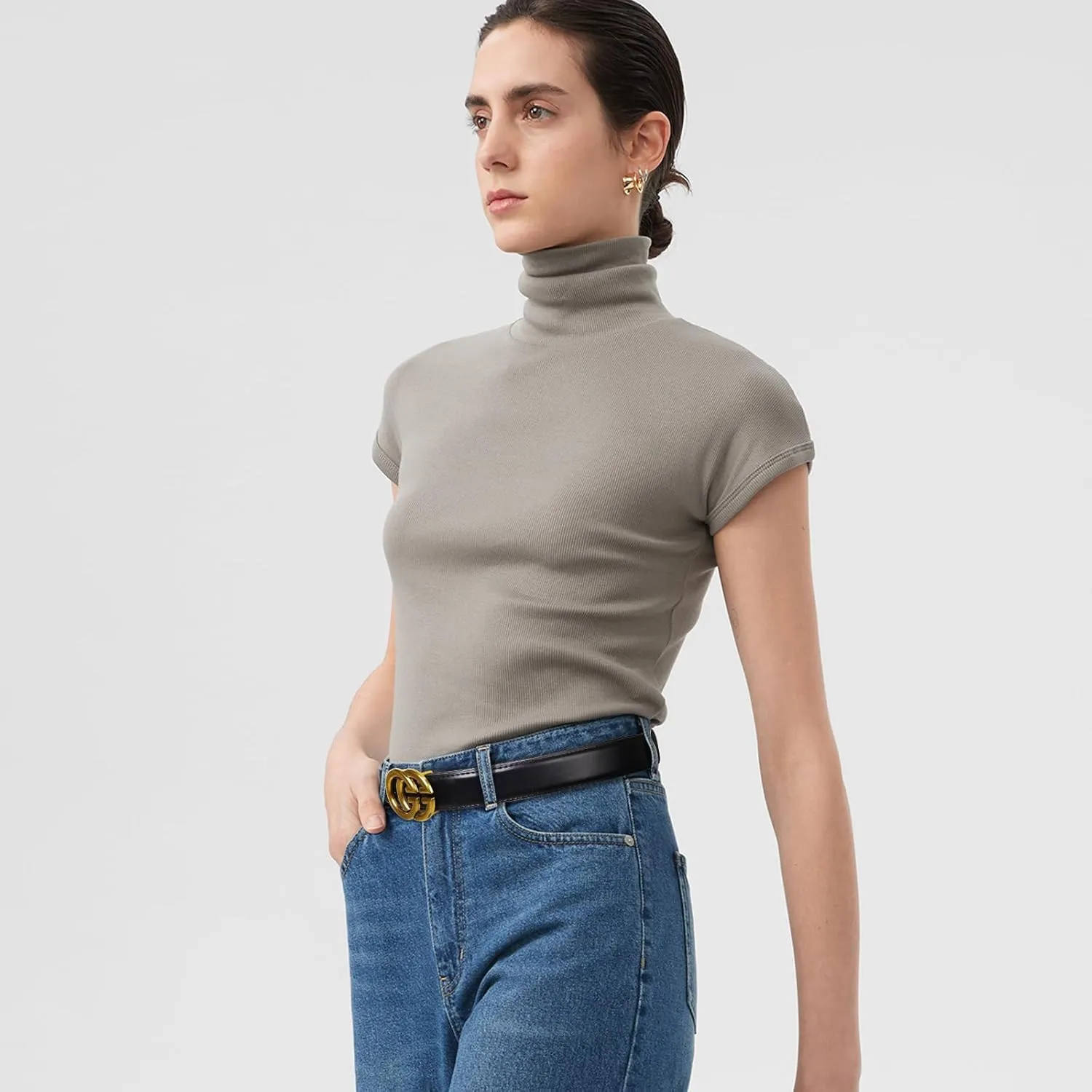 Women's Leather Belt with Buckle - Ideal for Dresses, Jeans, and Coats