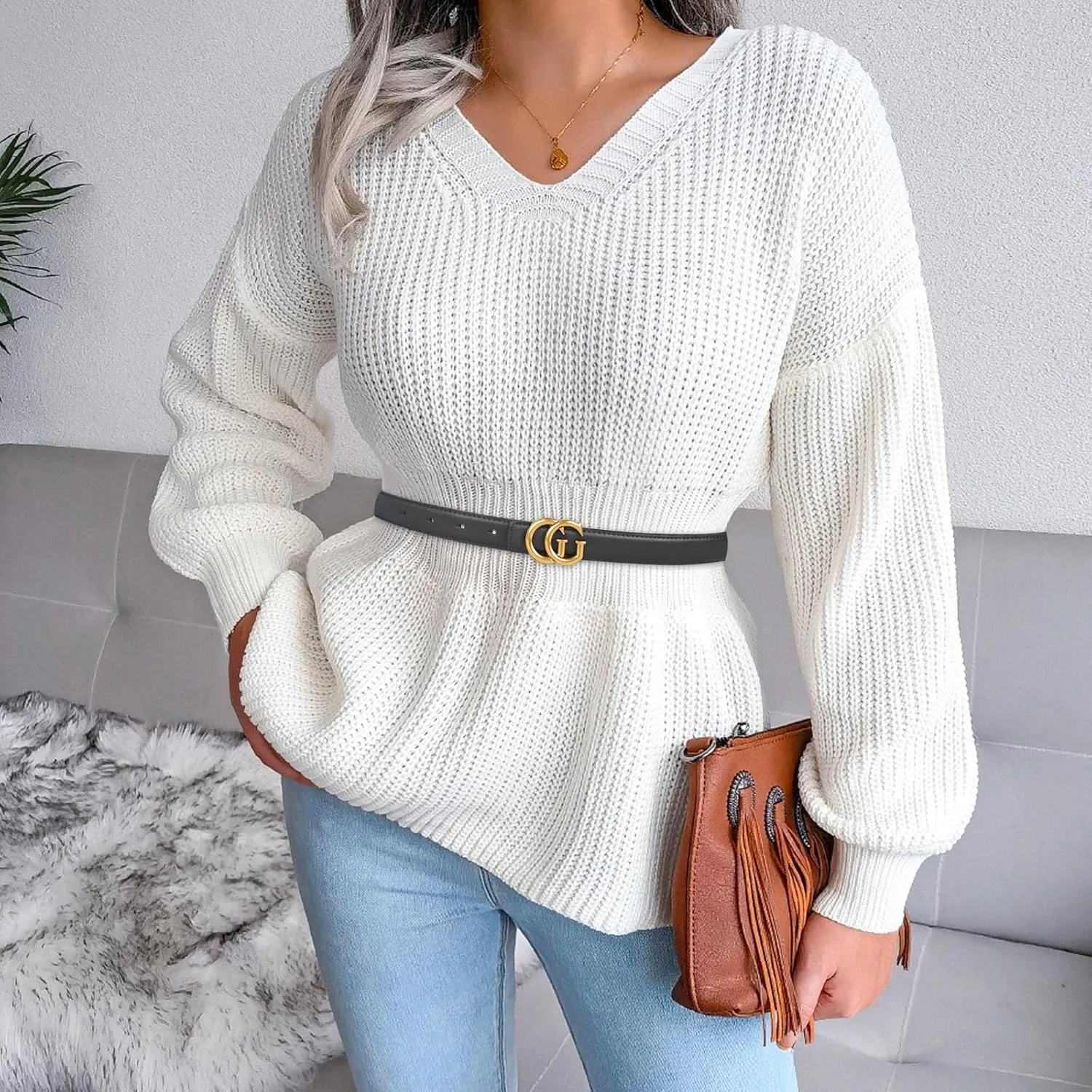 Women's Leather Belt with Buckle - Ideal for Dresses, Jeans, and Coats
