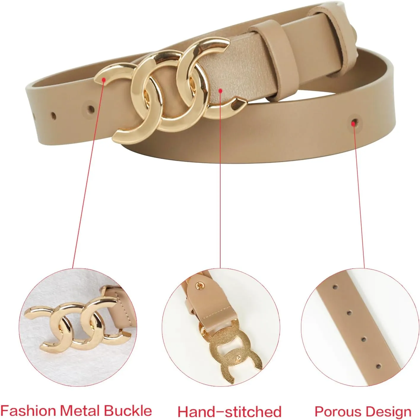 Women's Leather Belt with Buckle - Ideal for Dresses, Jeans, and Coats