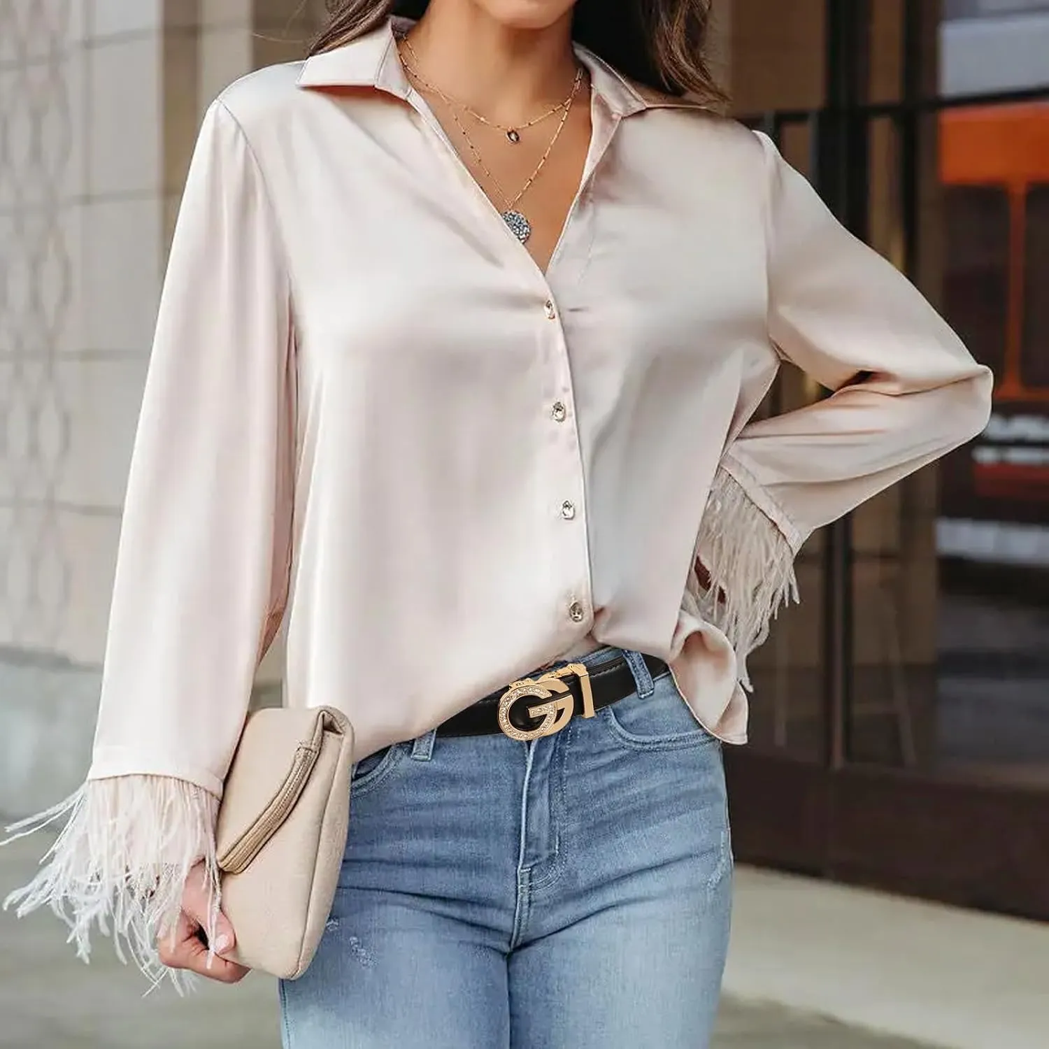 Women's Leather Belt with Buckle - Ideal for Dresses, Jeans, and Coats