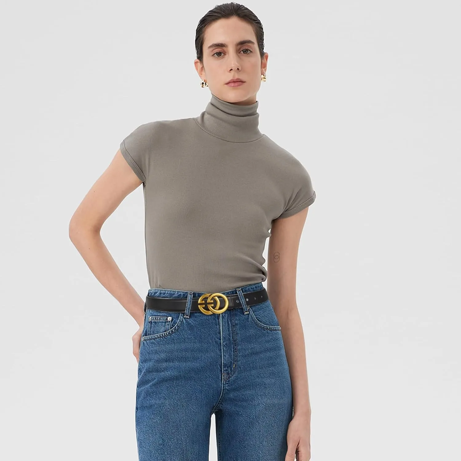 Women's Leather Belt with Buckle - Ideal for Dresses, Jeans, and Coats