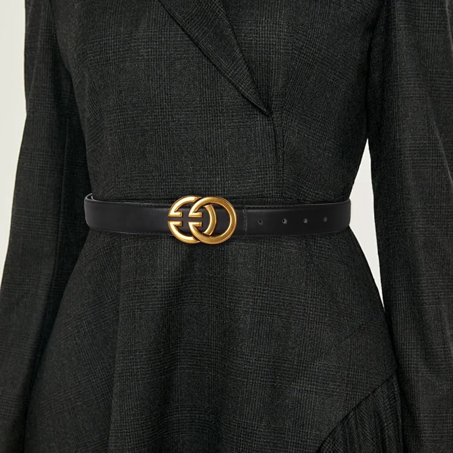 Women's Leather Belt with Buckle - Ideal for Dresses, Jeans, and Coats