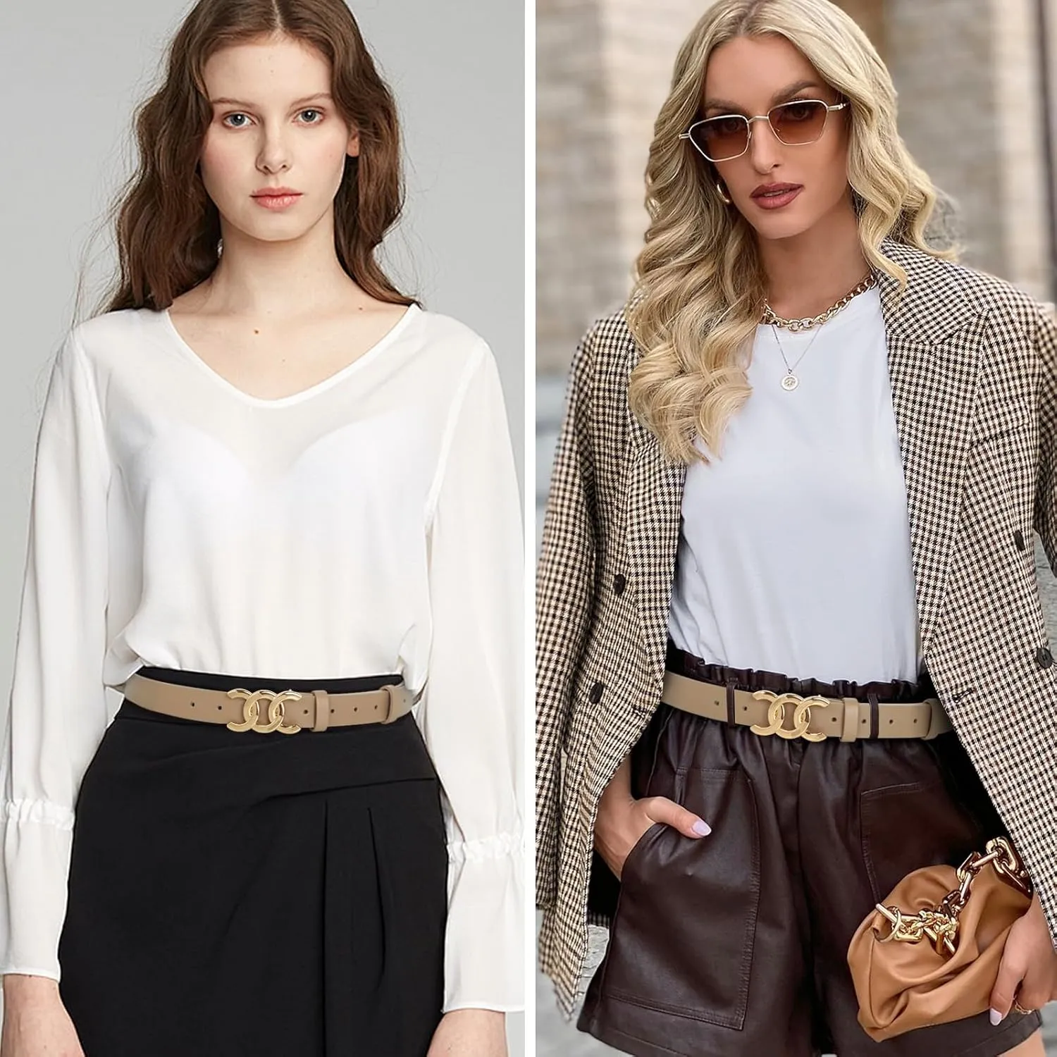 Women's Leather Belt with Buckle - Ideal for Dresses, Jeans, and Coats