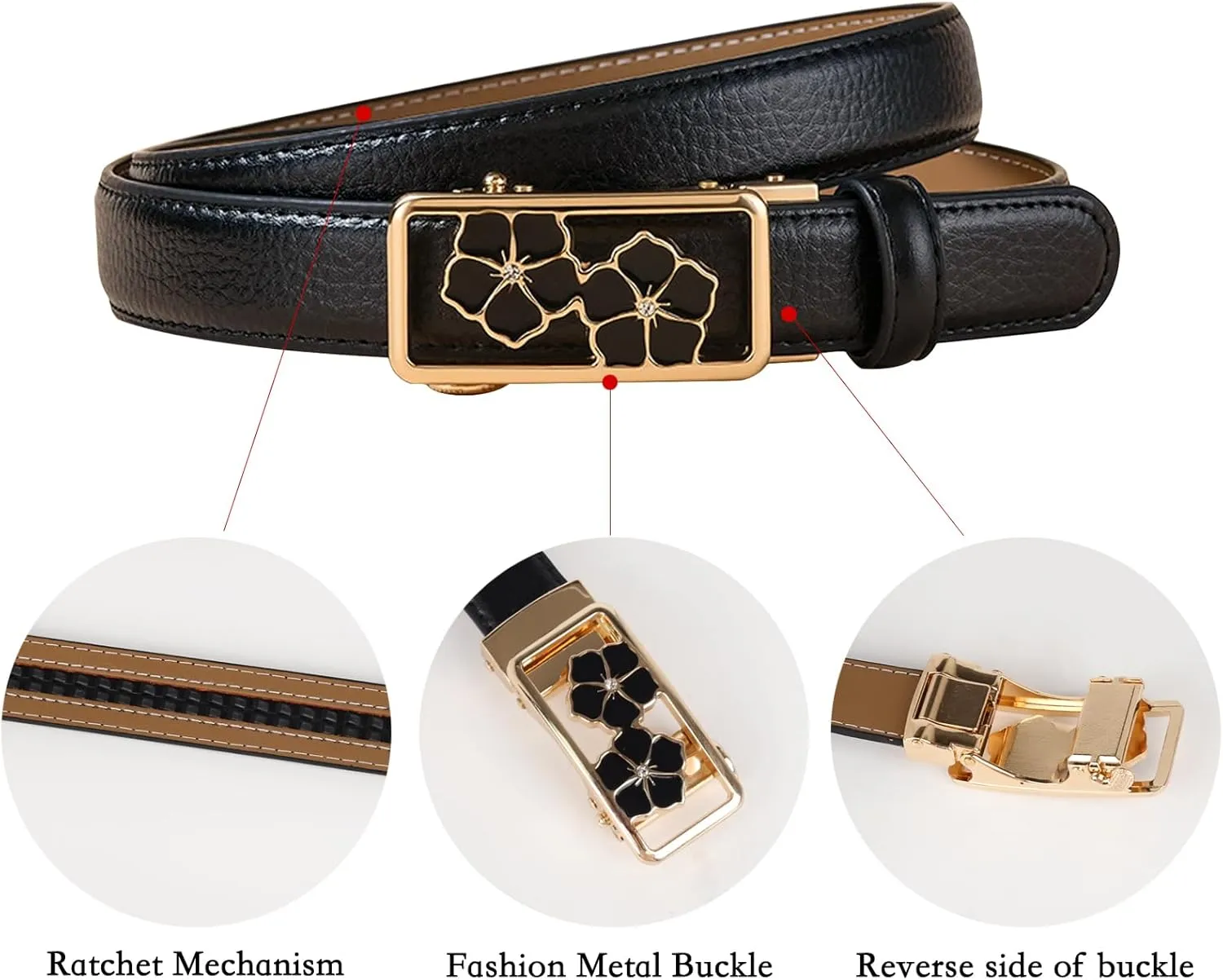 Women's Leather Belt with Buckle - Ideal for Dresses, Jeans, and Coats