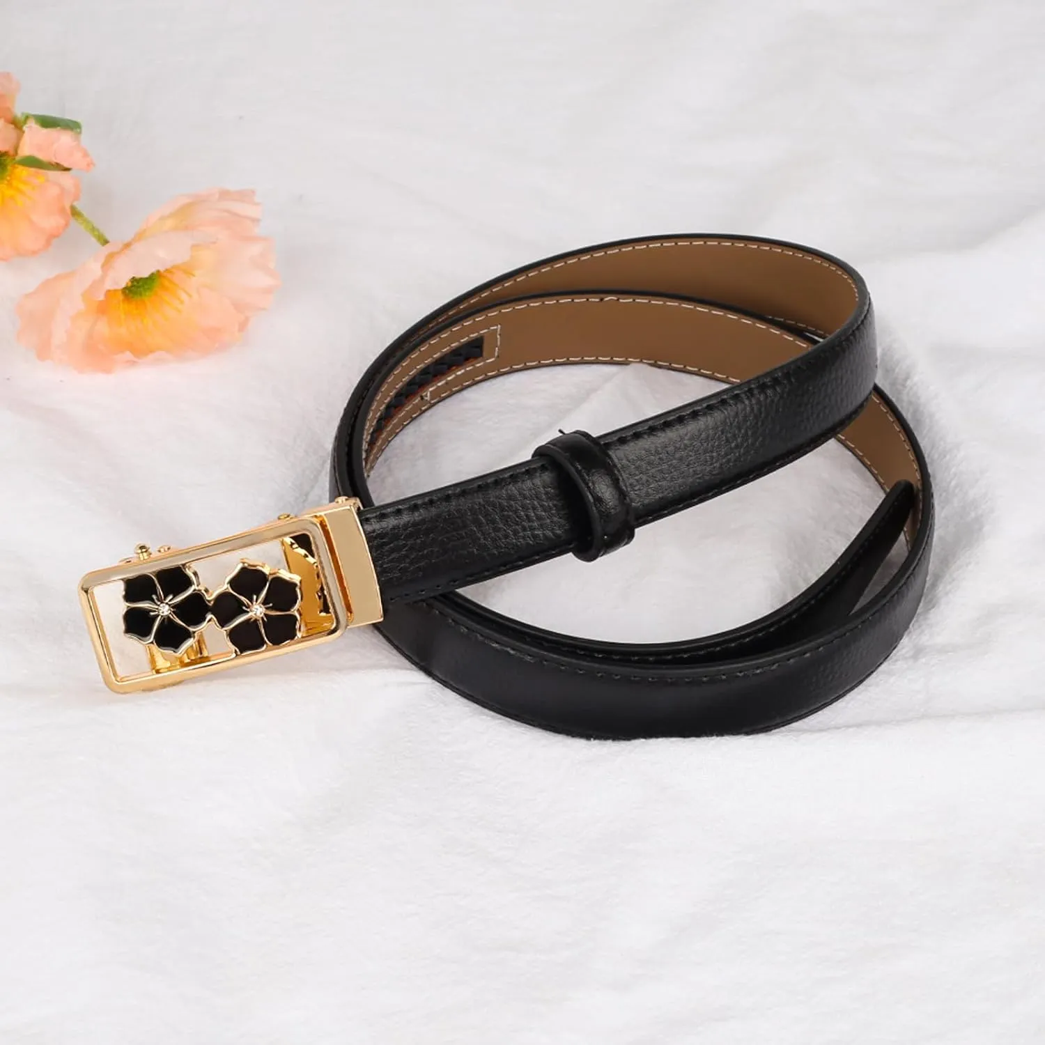 Women's Leather Belt with Buckle - Ideal for Dresses, Jeans, and Coats