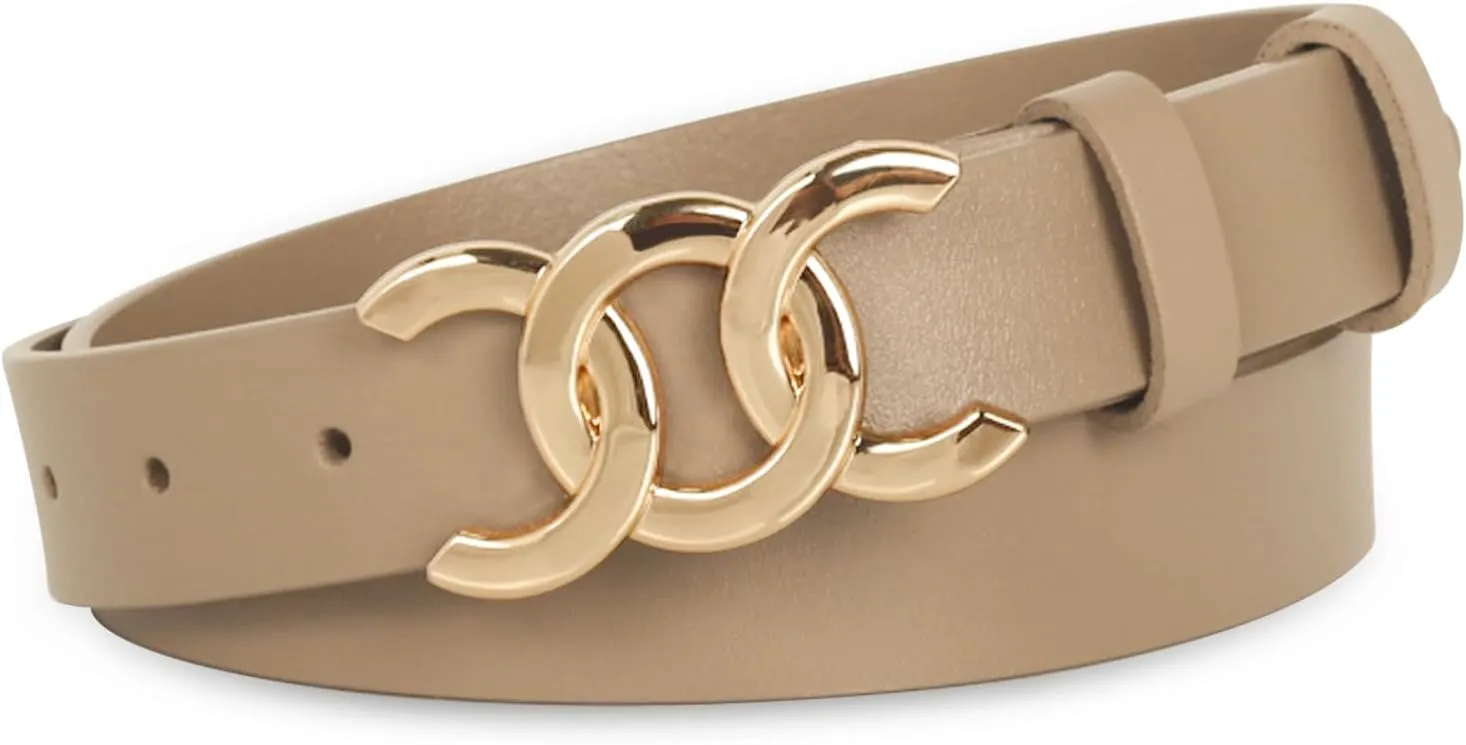 Women's Leather Belt with Buckle - Ideal for Dresses, Jeans, and Coats