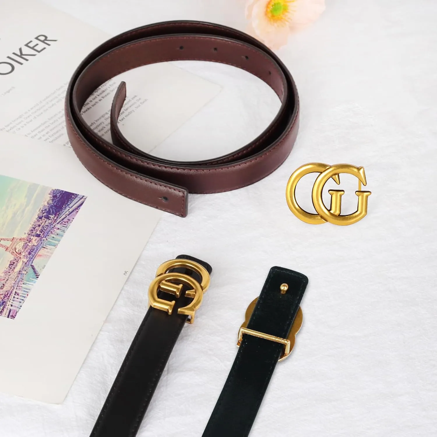 Women's Leather Belt with Buckle - Ideal for Dresses, Jeans, and Coats