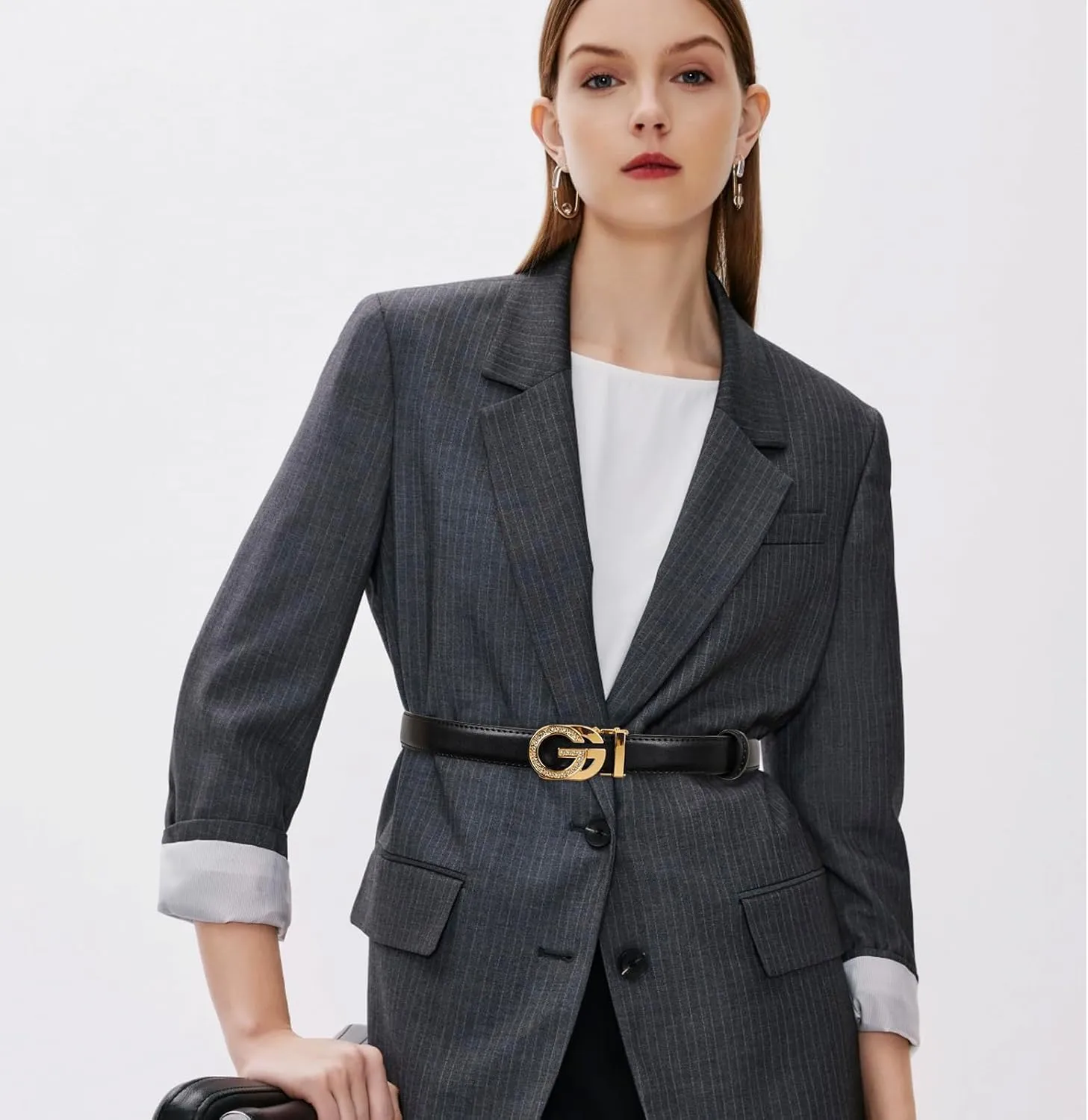 Women's Leather Belt with Buckle - Ideal for Dresses, Jeans, and Coats