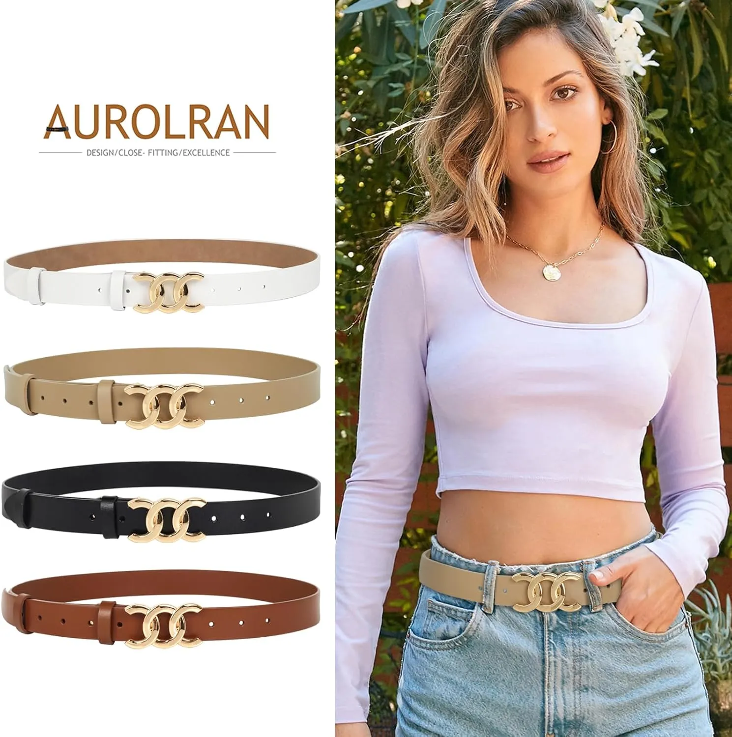 Women's Leather Belt with Buckle - Ideal for Dresses, Jeans, and Coats