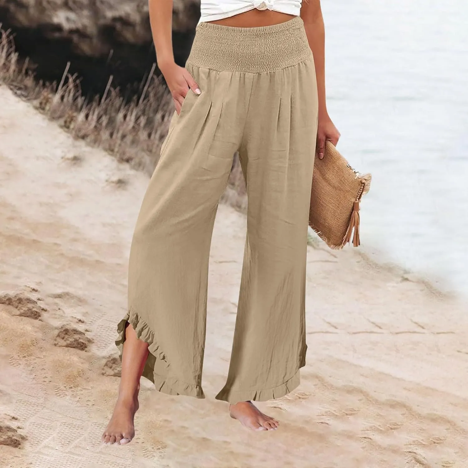 Women's Summer Casual Flowing Wide-Legged Dressy Loose Fit Fashion Pants