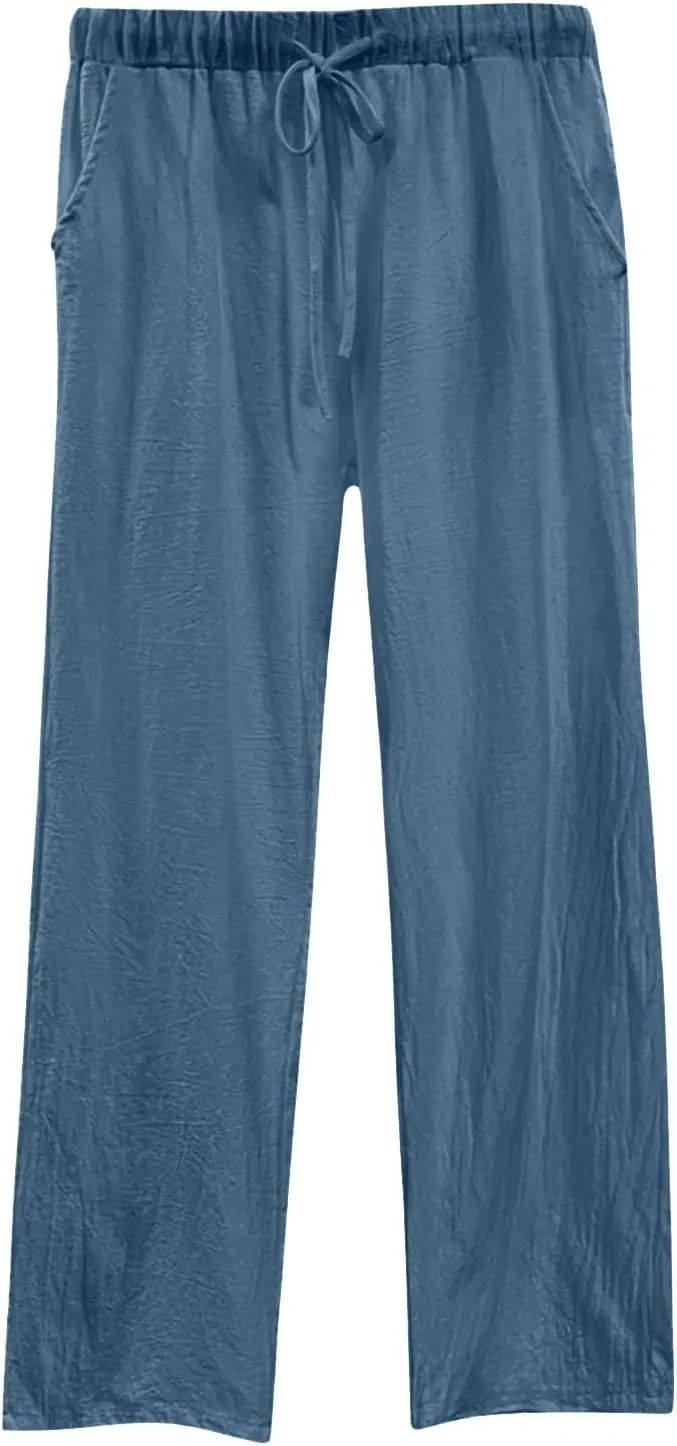 Womens Summer Wide Leg Business Casual Chute Pants Loose Drawstrings High Waisted Long Trousers with Pockets