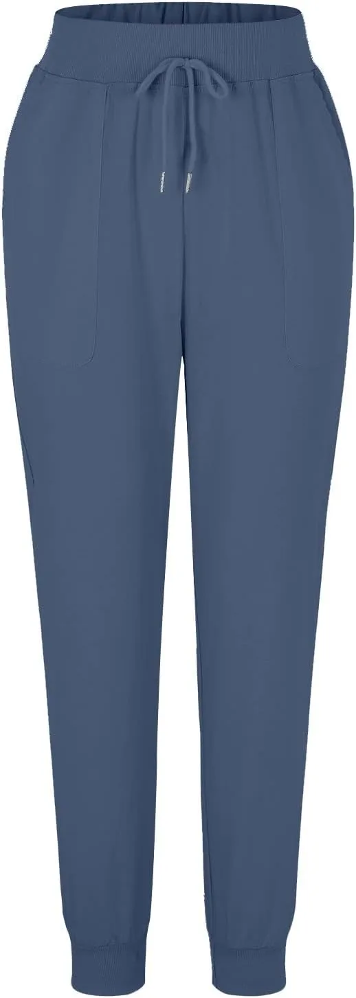 Womens Tapered Pants Cotton Linen Drawstring Back Elastic Waist Pants Lightweight Casual Trousers with Pockets
