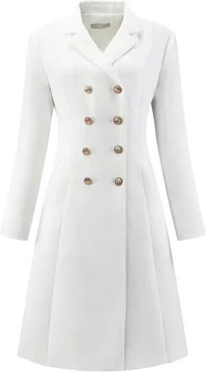 Women's Tweed Blazer Dress Collared Double Breasted A-Line Formal Work Dresses