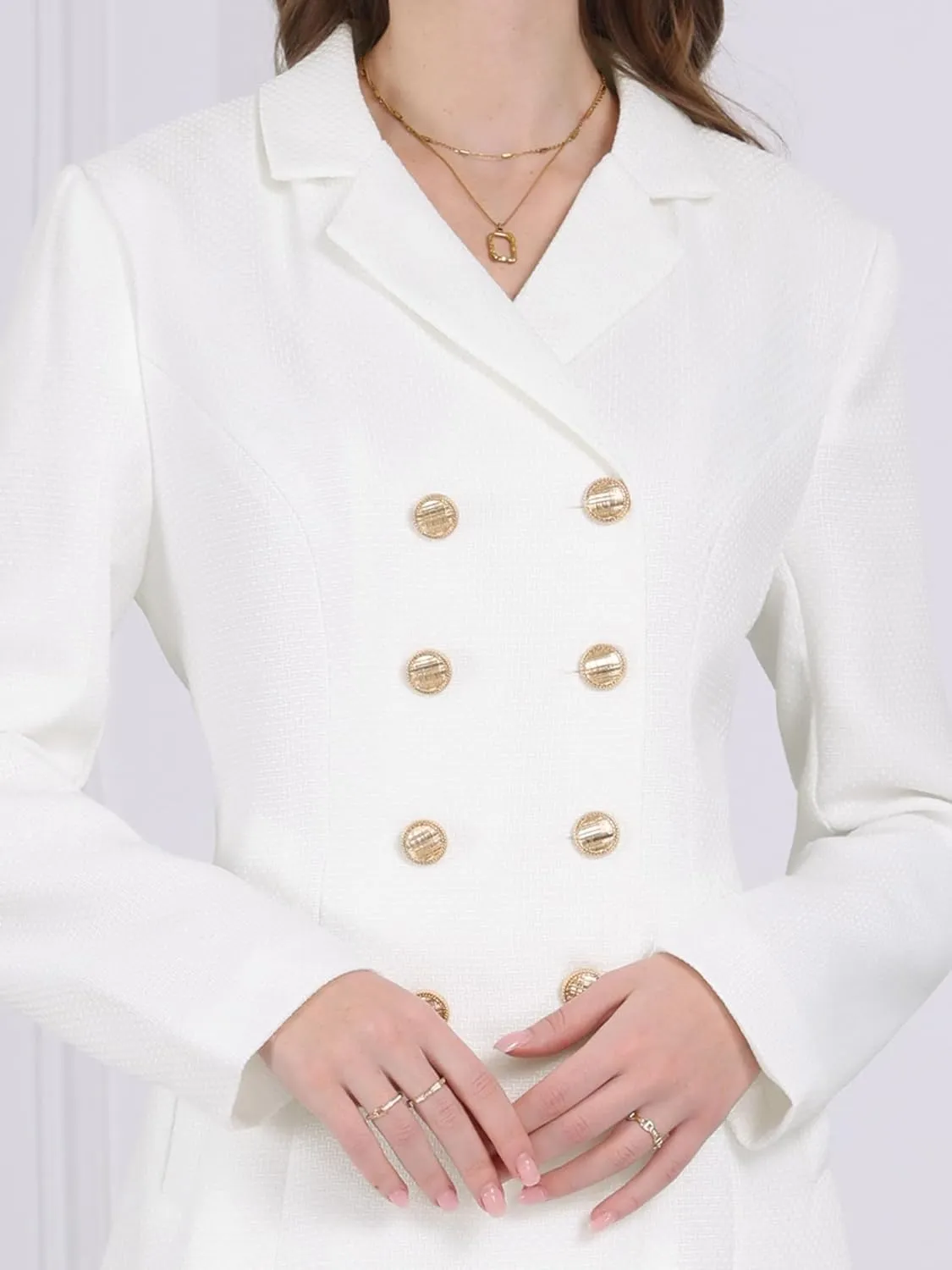 Women's Tweed Blazer Dress Collared Double Breasted A-Line Formal Work Dresses