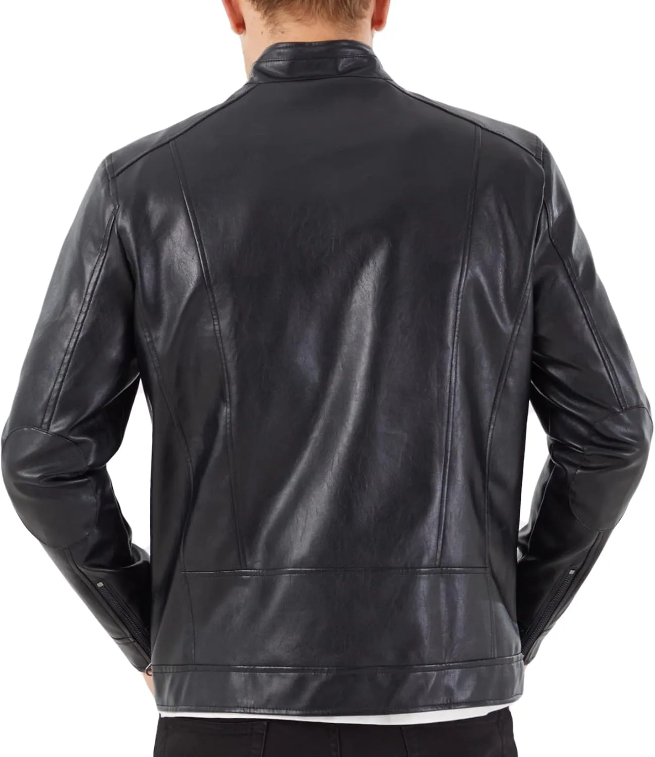 WULFUL Men's Stand Collar Leather Jacket Motorcycle Lightweight Faux Leather Outwear