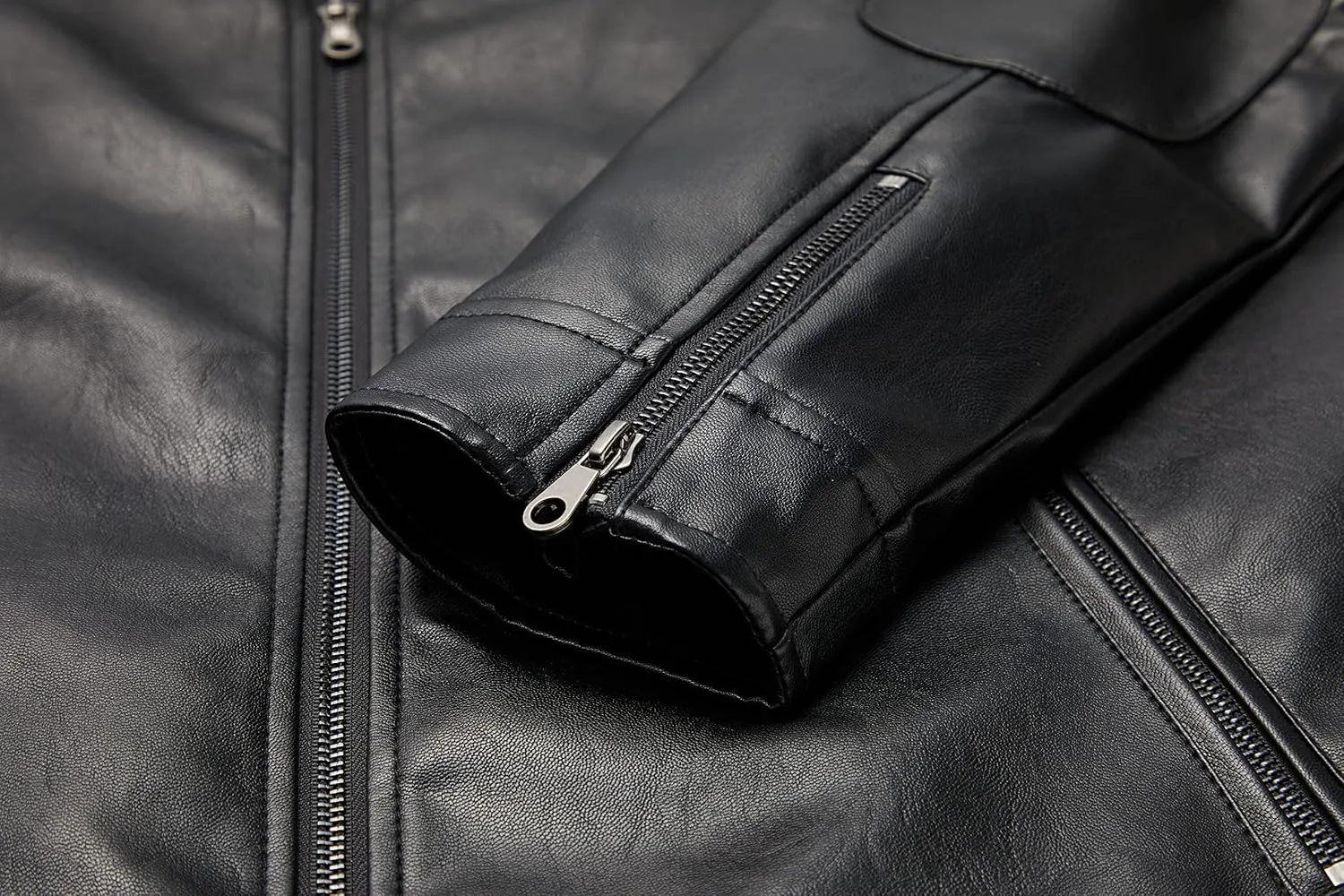 WULFUL Men's Stand Collar Leather Jacket Motorcycle Lightweight Faux Leather Outwear