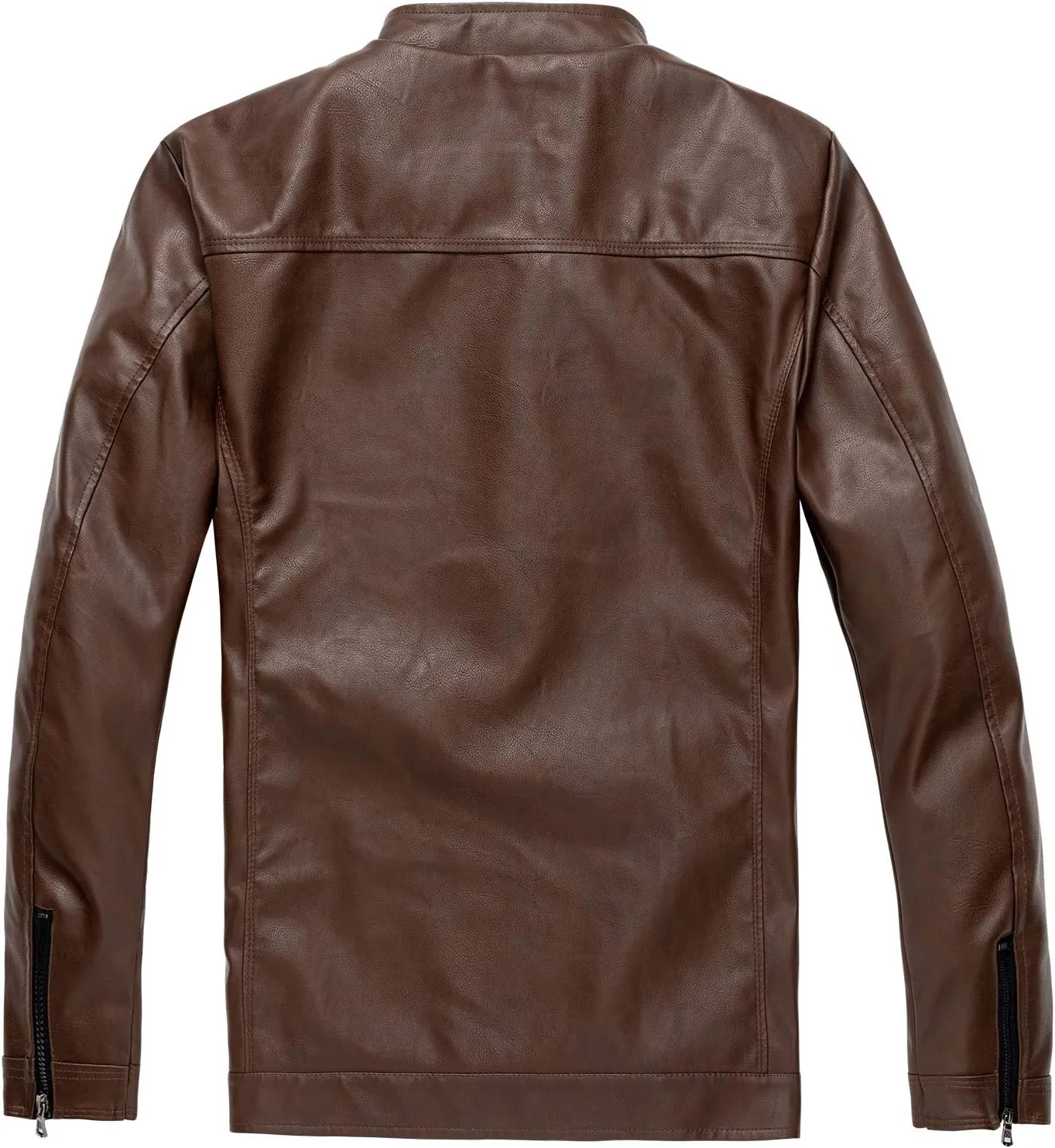 WULFUL Men's Stand Collar Leather Jacket Motorcycle Lightweight Faux Leather Outwear