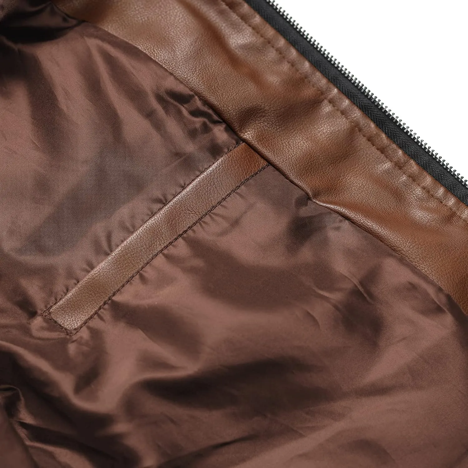 WULFUL Men's Stand Collar Leather Jacket Motorcycle Lightweight Faux Leather Outwear