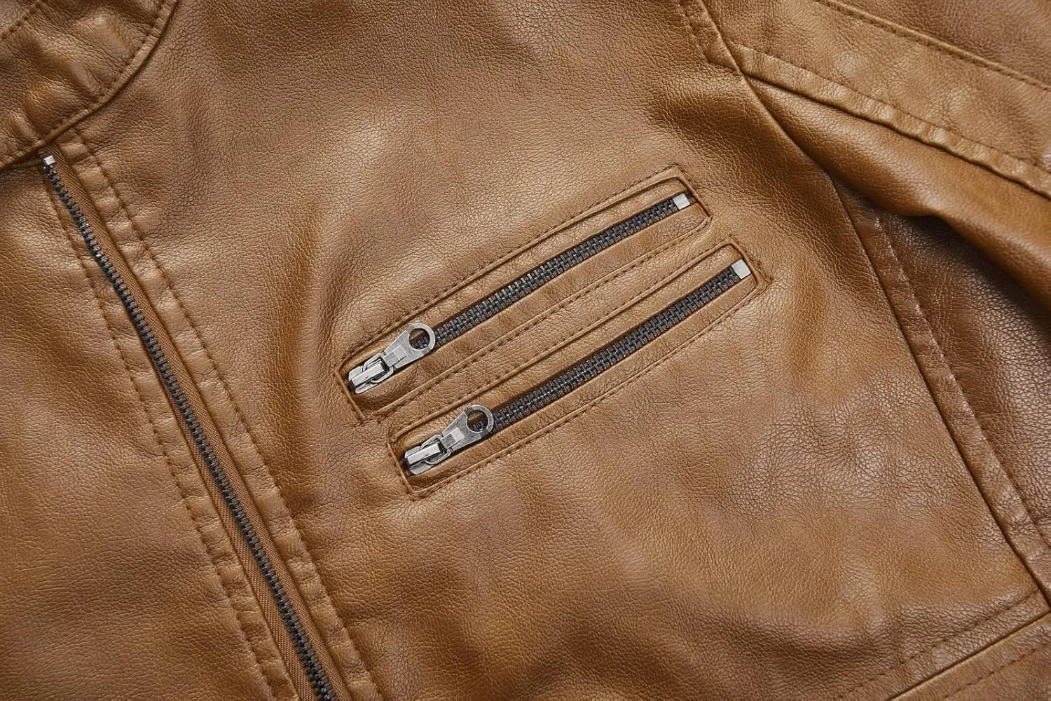 WULFUL Men's Stand Collar Leather Jacket Motorcycle Lightweight Faux Leather Outwear