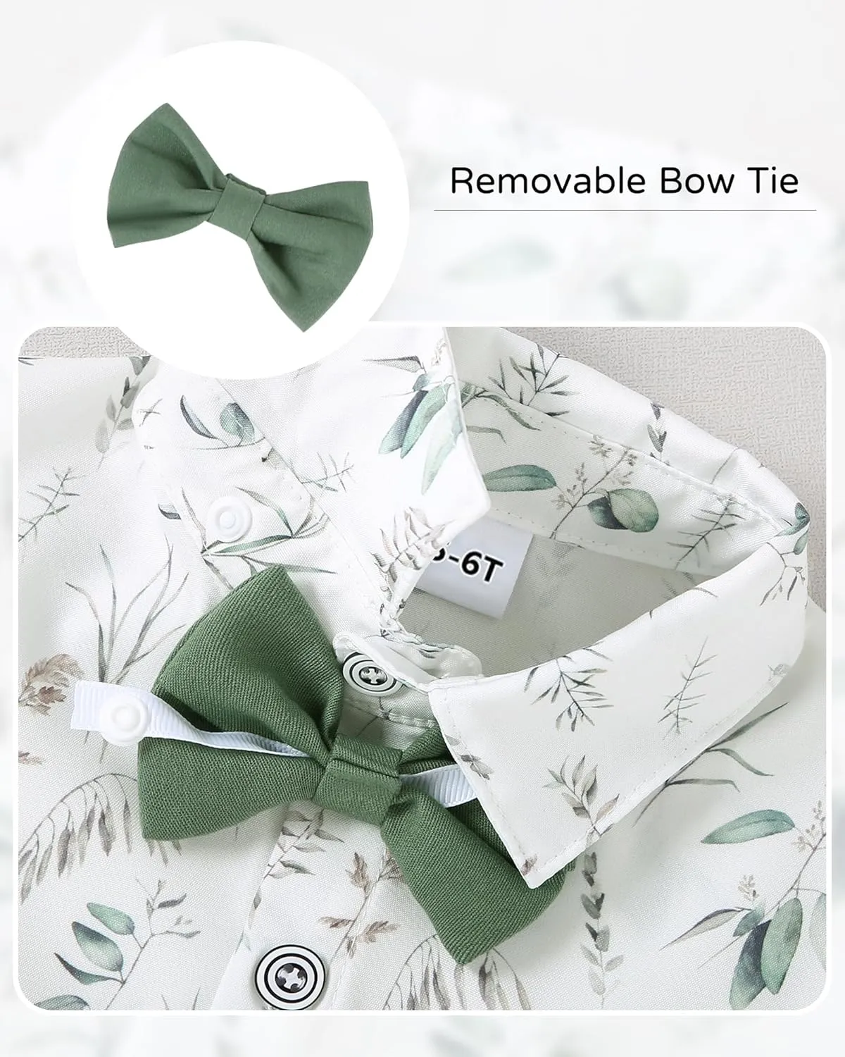 YALLET Boys Button Down Shirts Short Sleeve Wedding Outfits Polka Dot Print Summer Casual Clothes with Bow Tie 5-10T