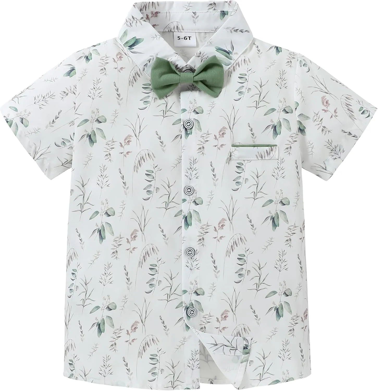 YALLET Boys Button Down Shirts Short Sleeve Wedding Outfits Polka Dot Print Summer Casual Clothes with Bow Tie 5-10T