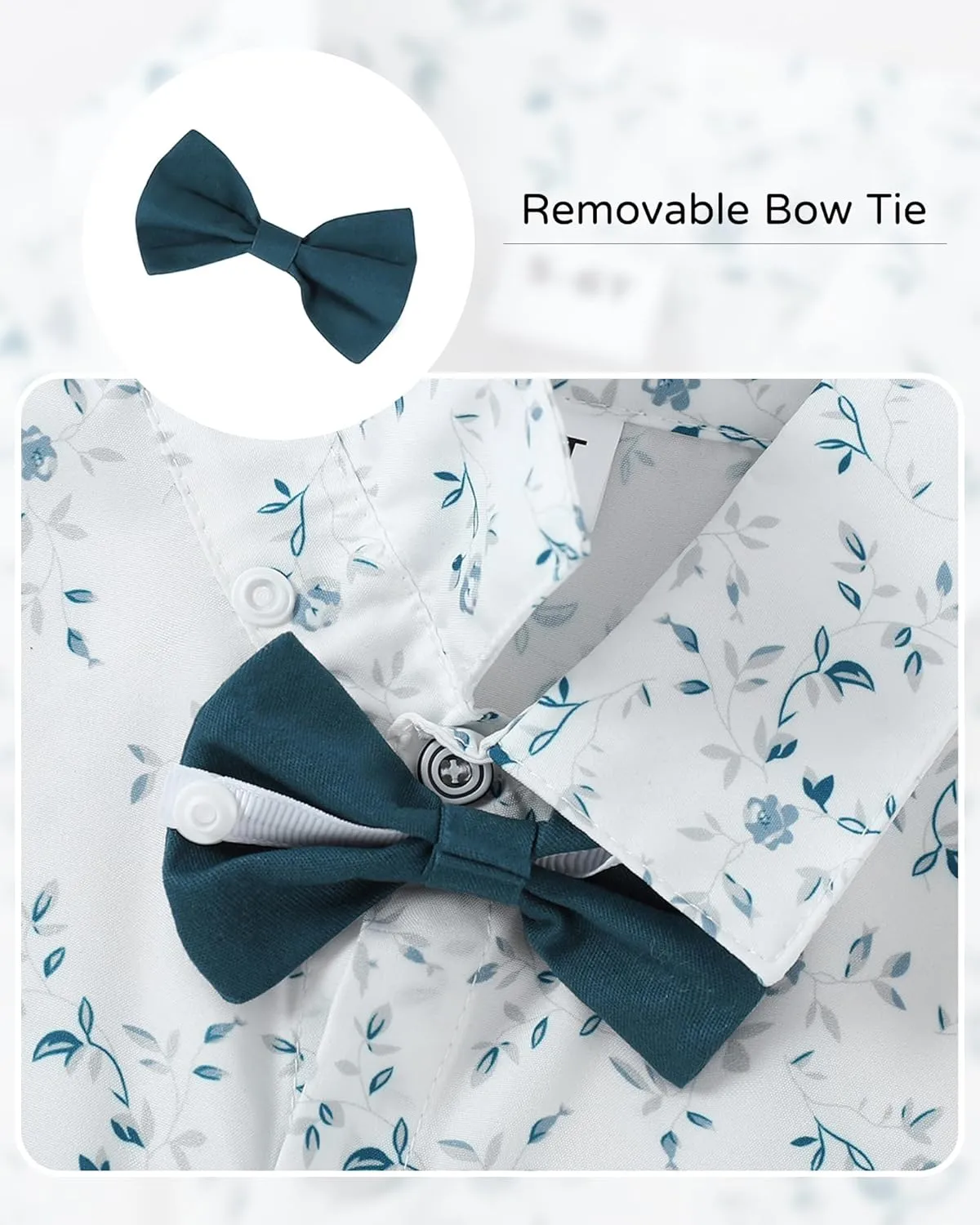 YALLET Boys Button Down Shirts Short Sleeve Wedding Outfits Polka Dot Print Summer Casual Clothes with Bow Tie 5-10T