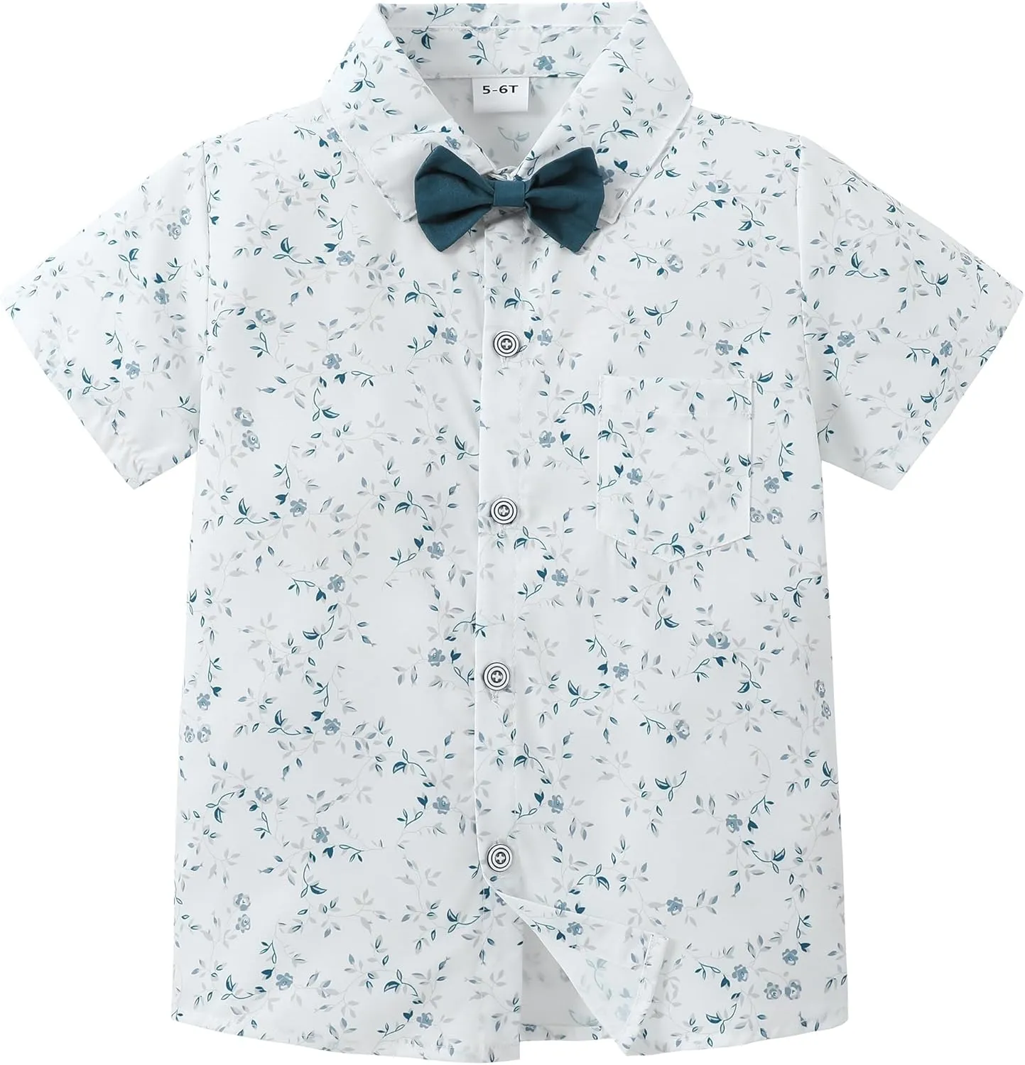 YALLET Boys Button Down Shirts Short Sleeve Wedding Outfits Polka Dot Print Summer Casual Clothes with Bow Tie 5-10T