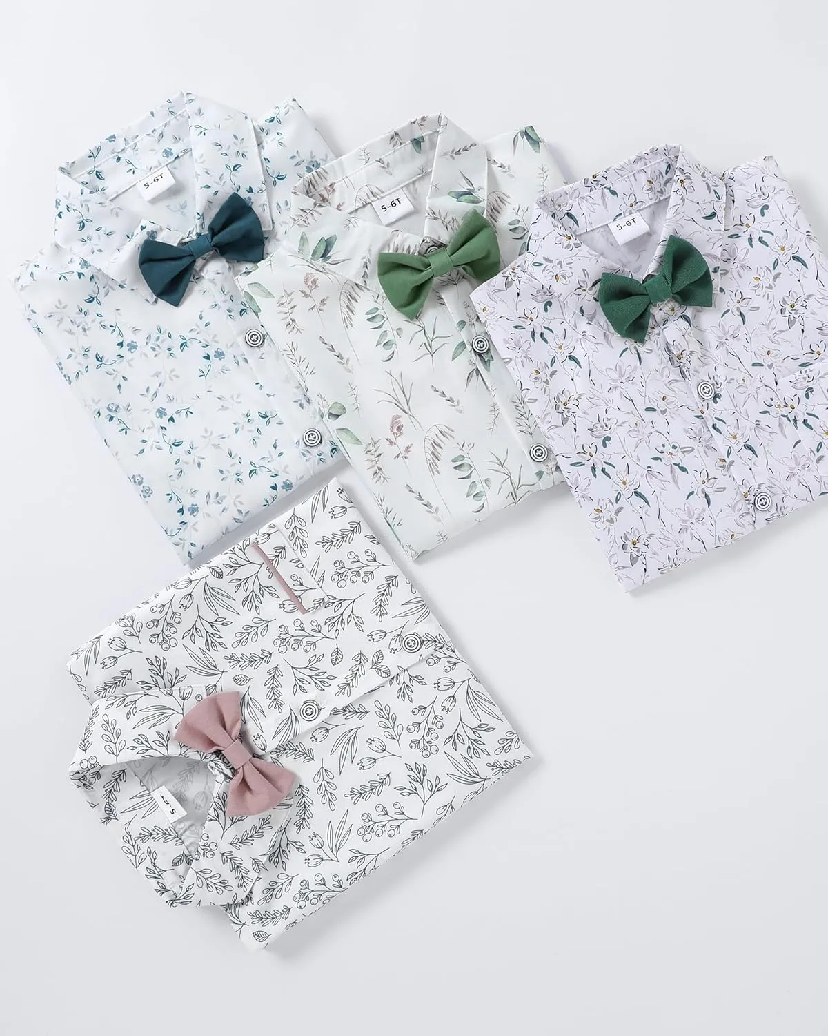 YALLET Boys Button Down Shirts Short Sleeve Wedding Outfits Polka Dot Print Summer Casual Clothes with Bow Tie 5-10T