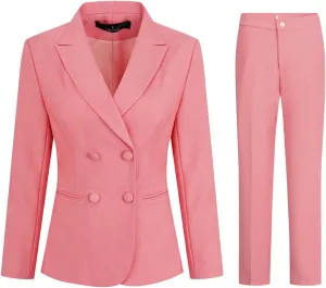 YUNCLOS Women's 2 Piece Double Breasted Suit Set Two Button Blazer and Pants