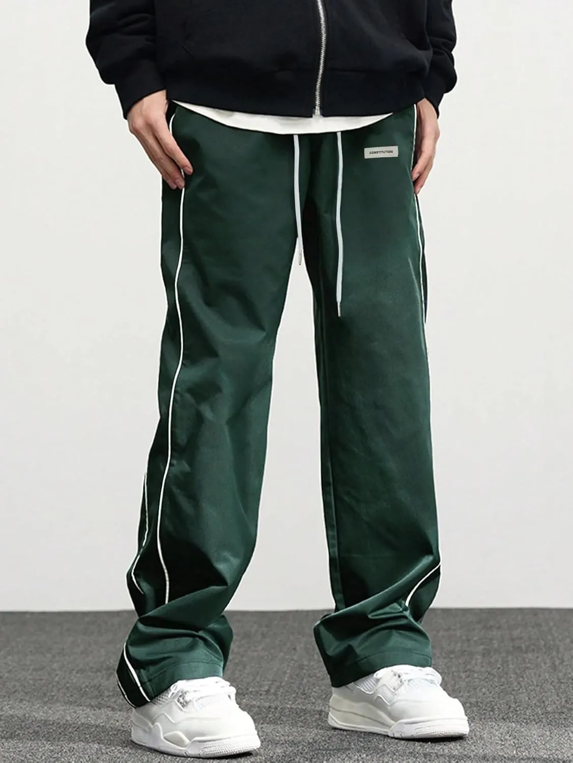 ZAFUL Men's Baggy Track Pants Y2K Streetwear Pants Drawstring Letter Pockets Casual Lounge Trousers