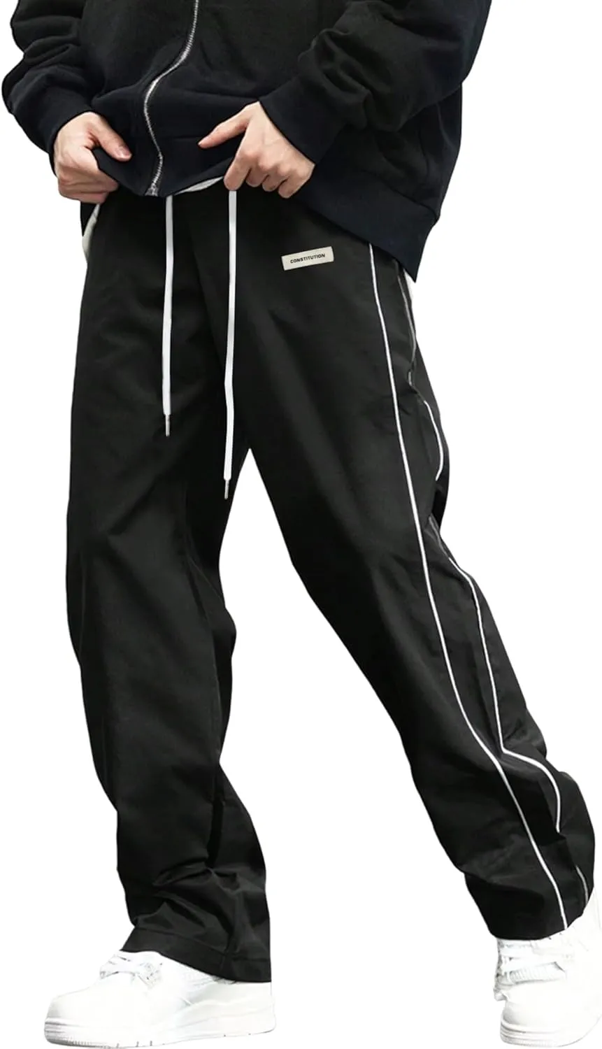 ZAFUL Men's Baggy Track Pants Y2K Streetwear Pants Drawstring Letter Pockets Casual Lounge Trousers