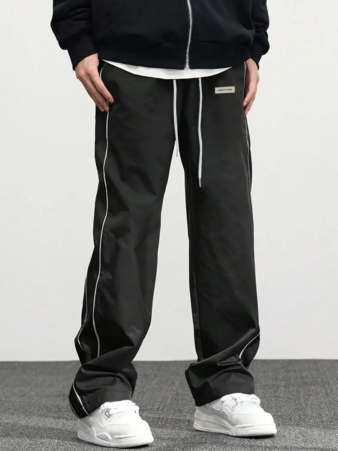 ZAFUL Men's Baggy Track Pants Y2K Streetwear Pants Drawstring Letter Pockets Casual Lounge Trousers