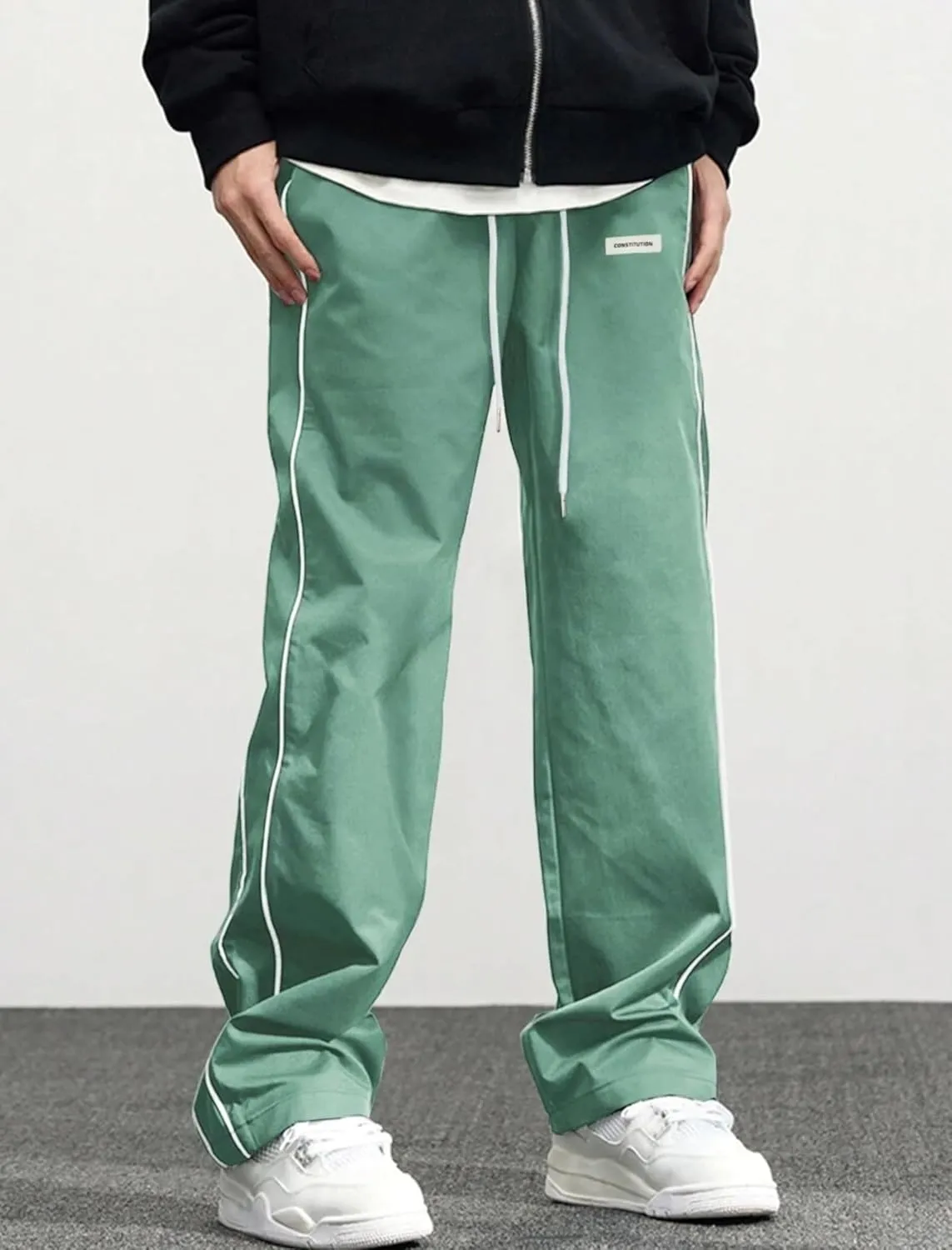 ZAFUL Men's Baggy Track Pants Y2K Streetwear Pants Drawstring Letter Pockets Casual Lounge Trousers