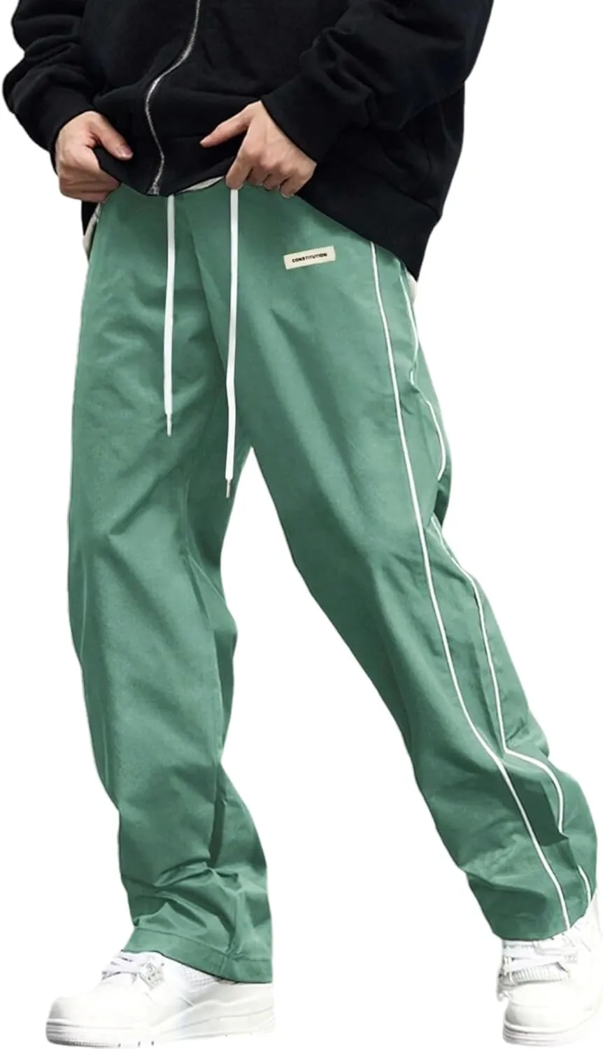 ZAFUL Men's Baggy Track Pants Y2K Streetwear Pants Drawstring Letter Pockets Casual Lounge Trousers