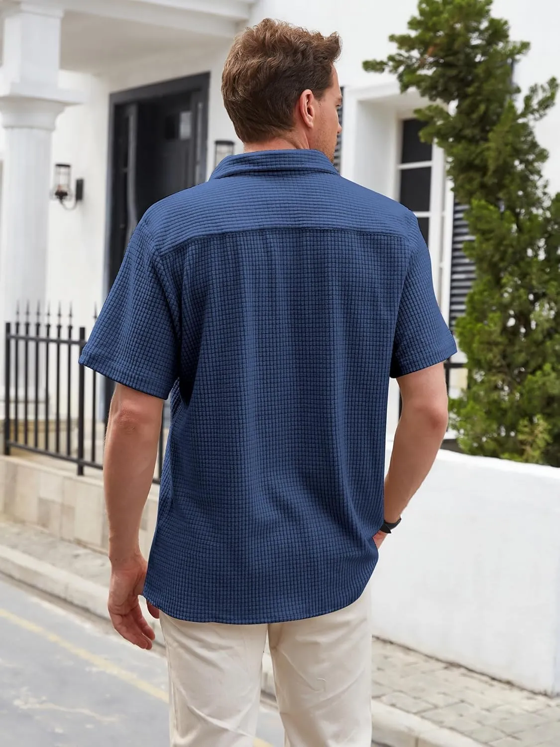 ZAFUL Men's Casual Button-Down Shirts Short Sleeve Striped Dress Shirts Button Down Tops