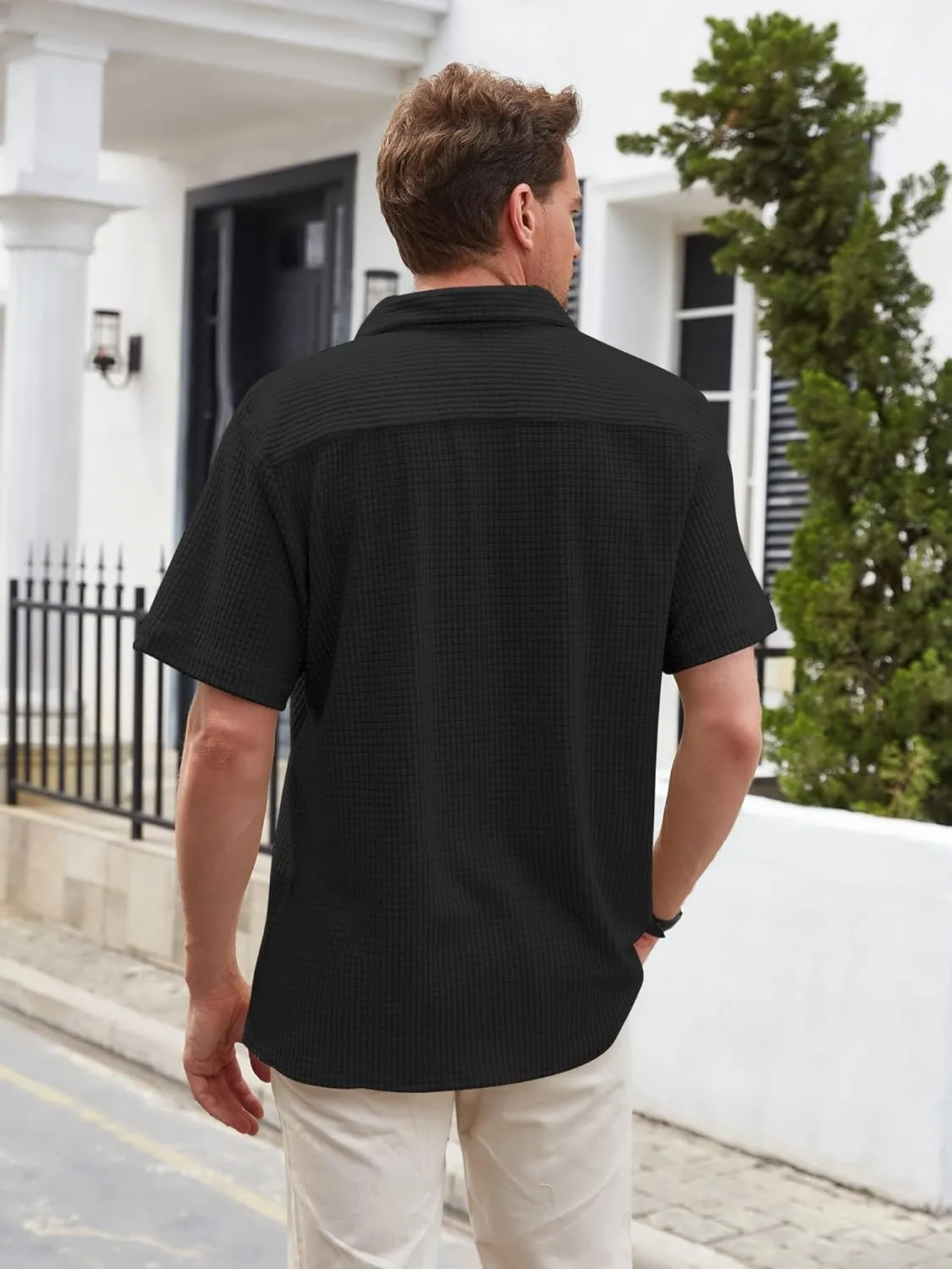 ZAFUL Men's Casual Button-Down Shirts Short Sleeve Striped Dress Shirts Button Down Tops
