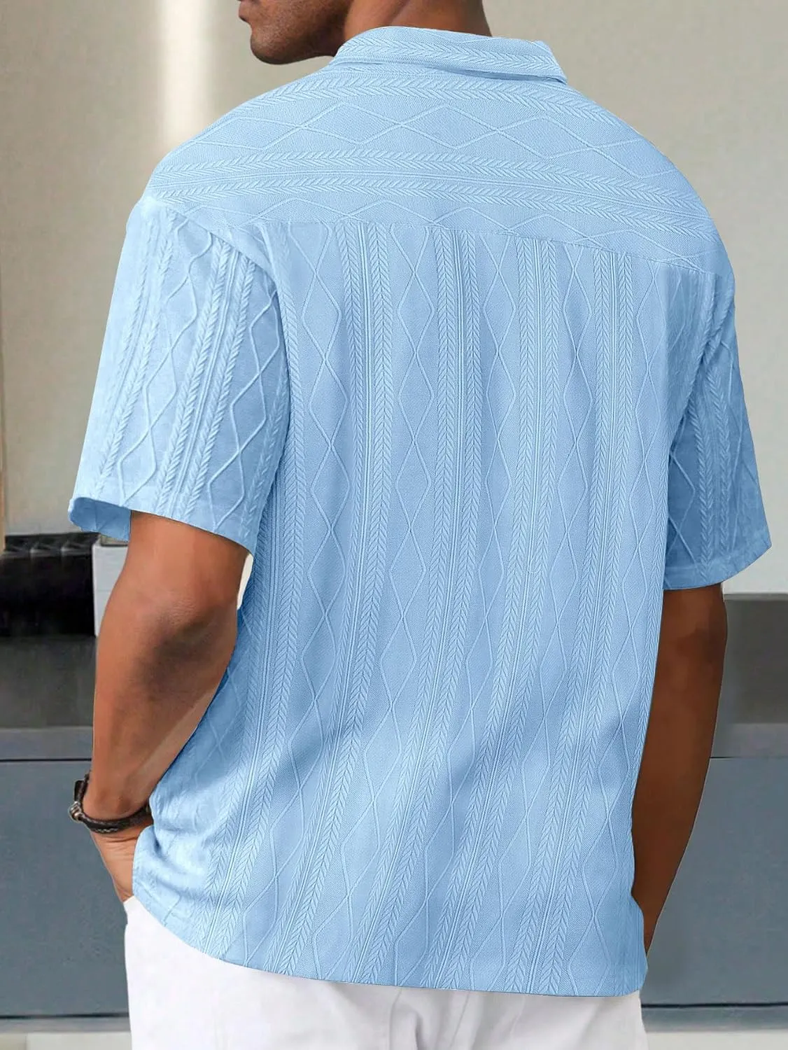 ZAFUL Men's Casual Button-Down Shirts Short Sleeve Striped Dress Shirts Button Down Tops