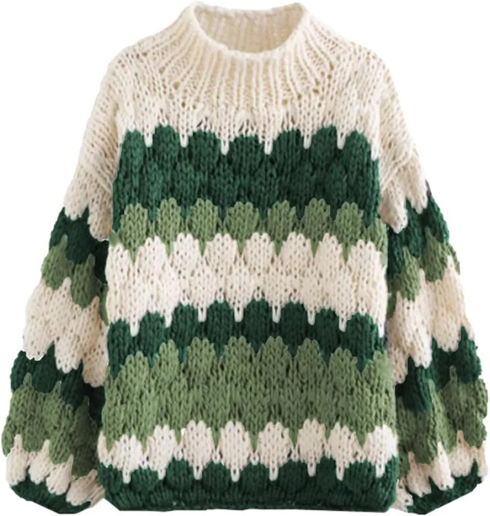 ZAFUL Womens Cute Sweaters Trendy 2024 Color Block Pullover Sweater Cable Knit Jumper Tops